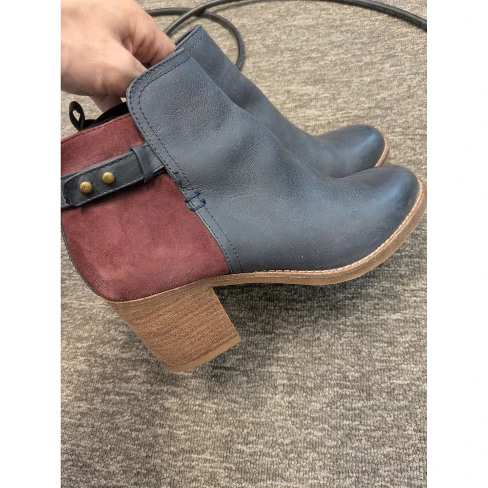 Sperry Ankle Boots Women's Size 7 Navy Blue Burgundy‎ Suede Leather Block Heel
